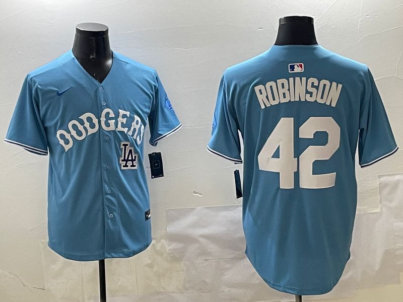 Men Los Angeles Dodgers 42 Robinson Light Blue Joint Name 2025 Nike MLB Jersey style 24
